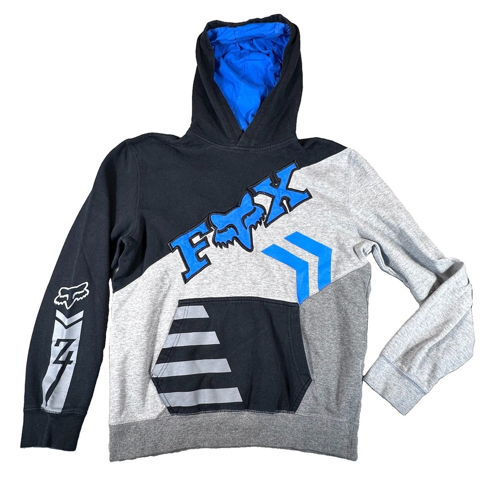 Fox Racing Hoodie Men's Medium Black Grunge Y2K Moto X Speed Sweater Thick Warm